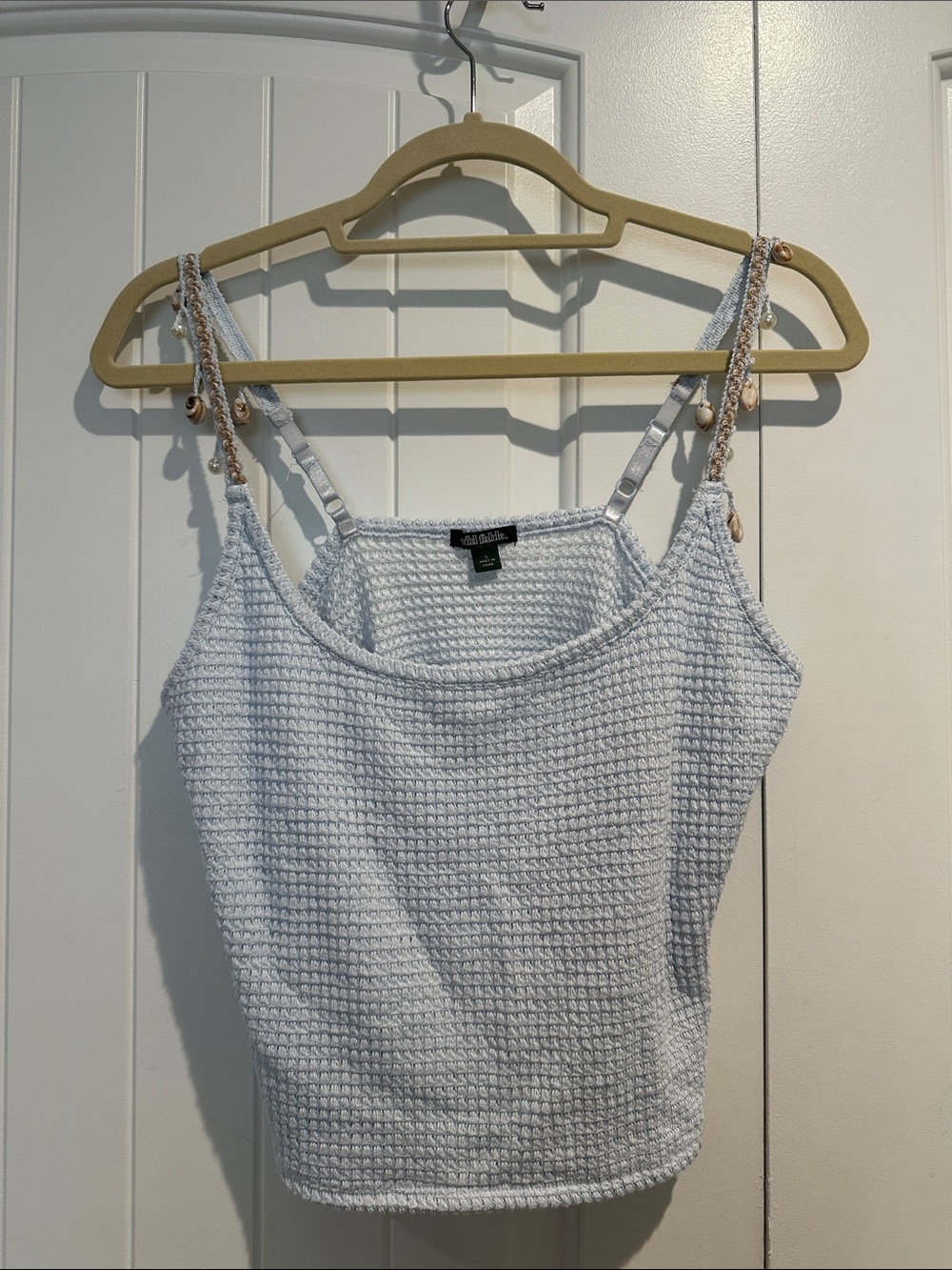 White Textured Tank Top with Shell Beaded Straps -